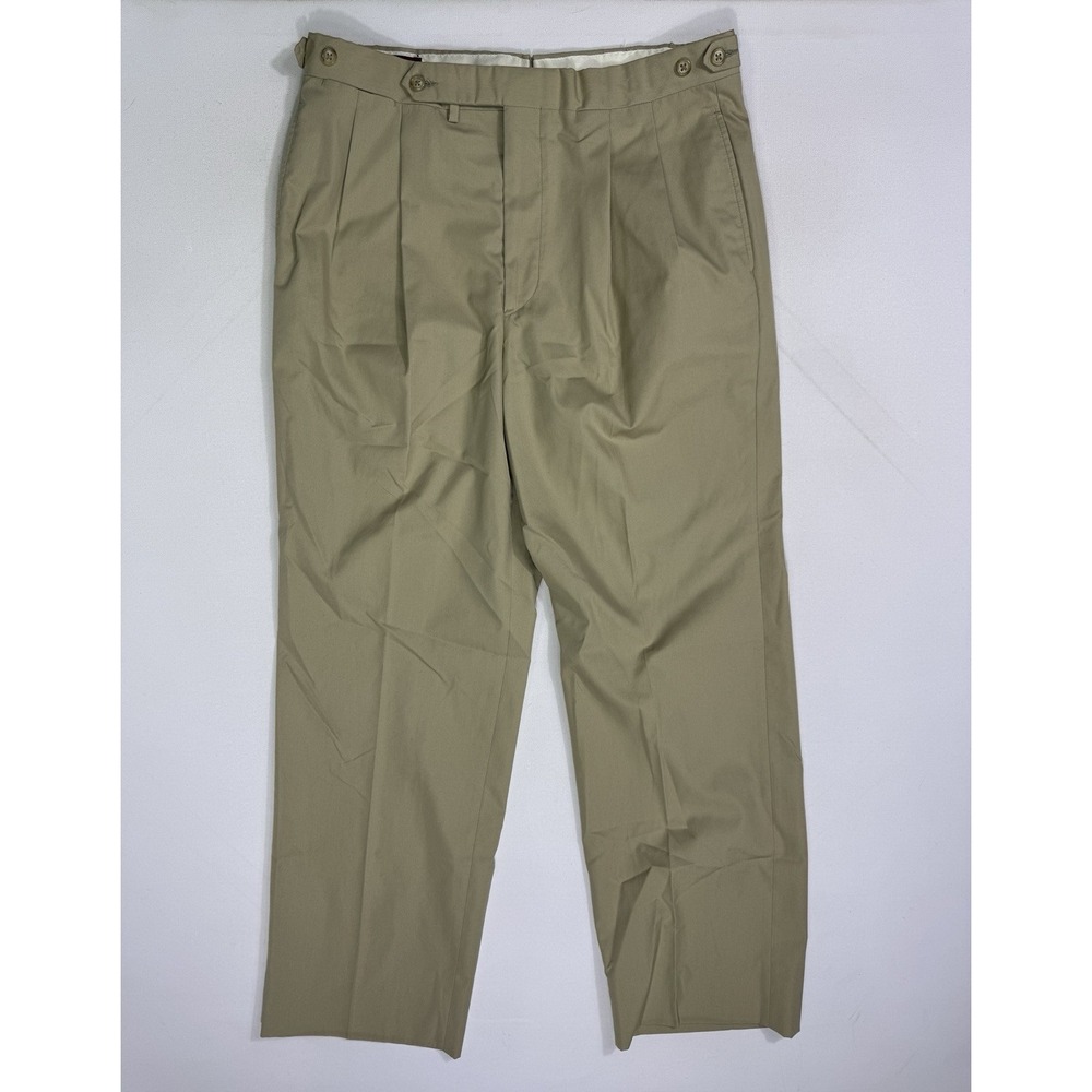Vintage Corbin Mens 33x30.5 Khaki Pleated Pants Trouser USA Chino Beige 90s